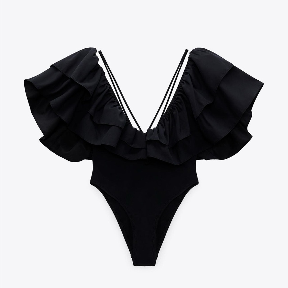 Black Ruffled One-Piece Swimsuit